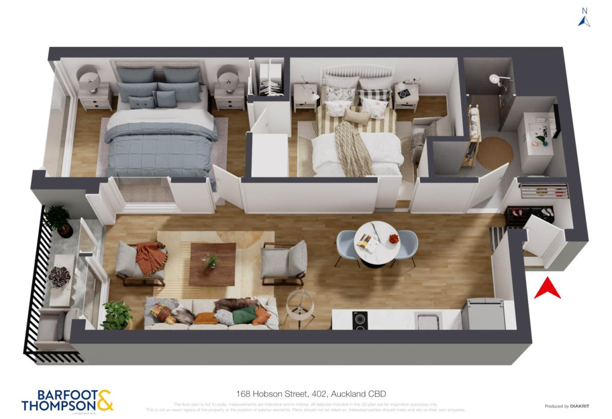 Vendor MUST Sell, Auckland Girls’ Grammar School zone, Freehold 2 beds 1 bath apartment, One secured carpark under a separate title, Internal floor area of approx. 60sqm plus a generous balcony, 0.8 km to Auckland Girls’ Grammar School, 402/168 Hobson Street, City Centre, Auckland