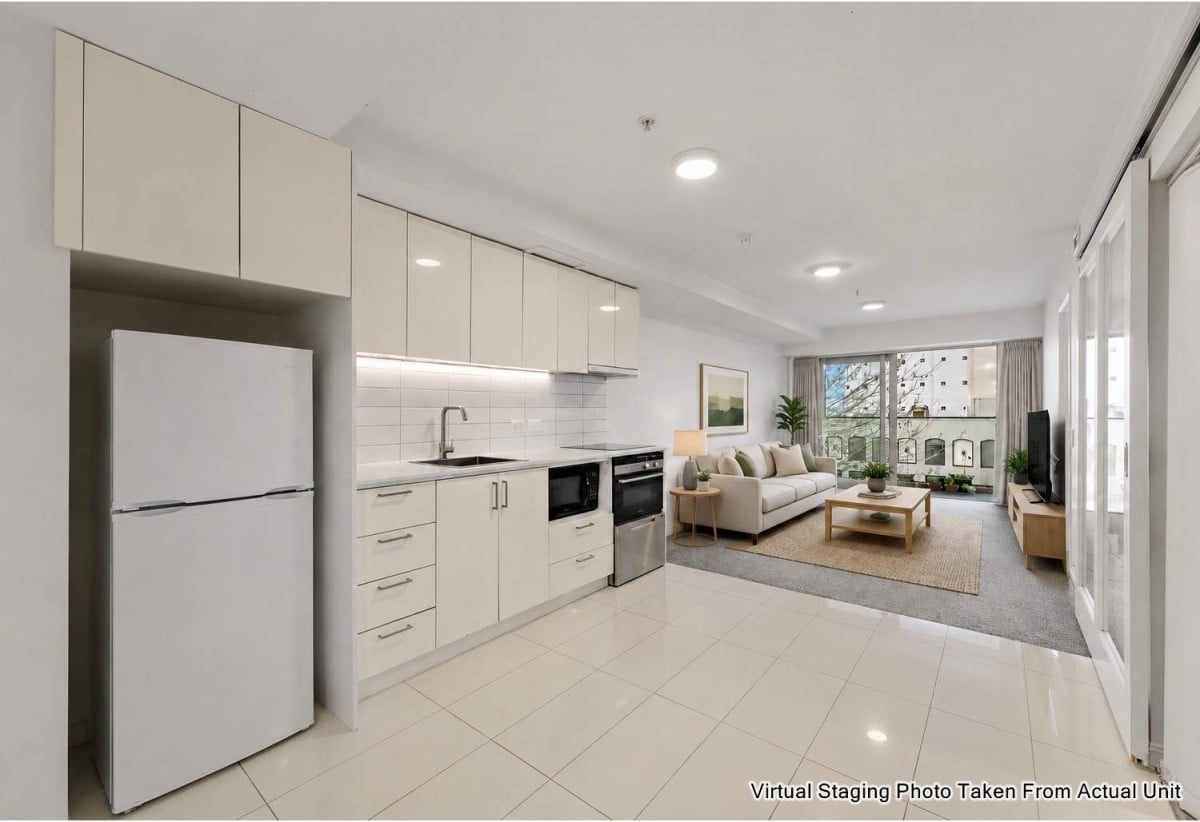 Vendor MUST Sell, Auckland Girls’ Grammar School zone, Freehold 2 beds 1 bath apartment, One secured carpark under a separate title, Internal floor area of approx. 60sqm plus a generous balcony, 0.8 km to Auckland Girls’ Grammar School, 402/168 Hobson Street, City Centre, Auckland