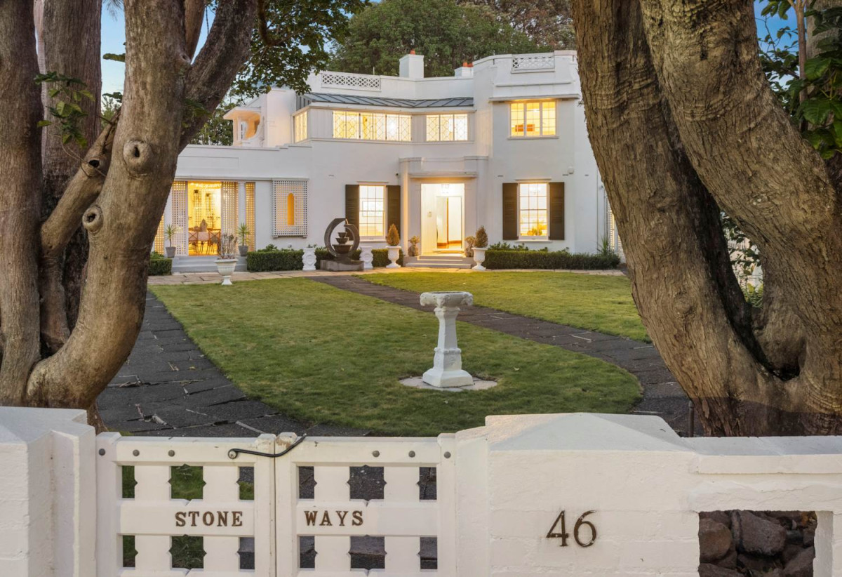 1212m2 section, Historic Elegance, Iconic Prestige, Double Grammar school zone, 5 beds + study room 4 baths house with triple garage, Designed in 1926 by renowned architect William Gummer as his own family home, Constructed in solid double brick and opposite Auckland Grammar School, minutes from Newmarket, 0.1 km to Auckland Grammar, 0.4 km to Newmarket School, 1 km to Epsom Girls’ Grammar School, 46 Mountain Road, Epsom, Auckland
