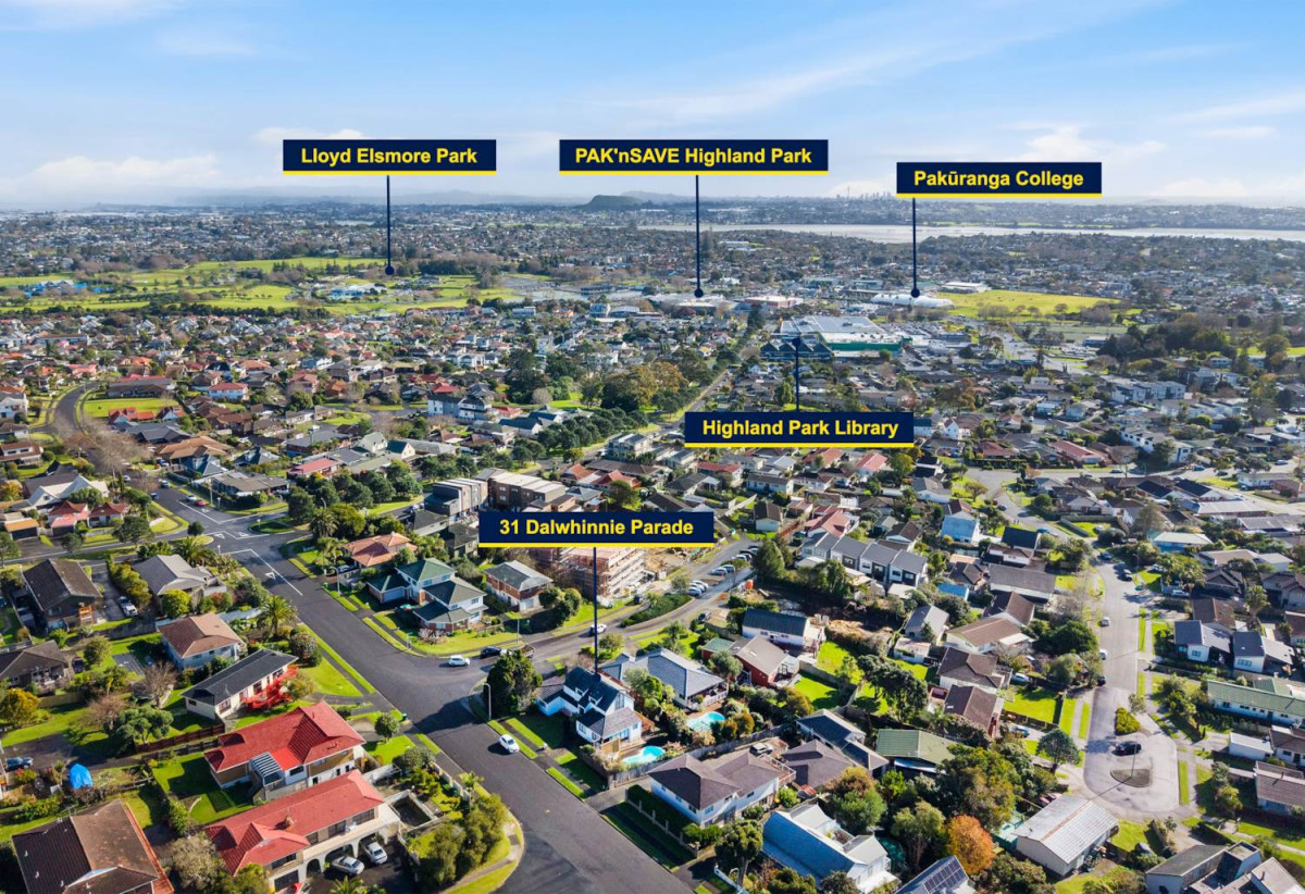 718m2 section, 5 beds 2.5 baths house with double garage and swimming pool, Walking distance to Pak’nSave, local shops and transport, Close to Lloyd Elsmore Park and Howick Leisure Centre, golf club, 0.4 km to Howick Intermediate, 0.5 km to Howick Primary School, 1.2 km to Pakuranga College, 31 Dalwhinnie Parade, Highland Park, Auckland