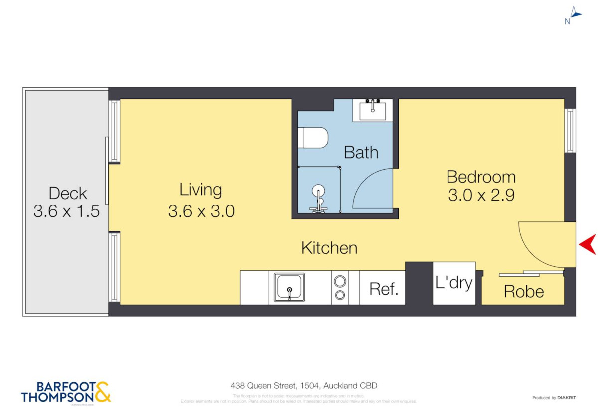 Double Grammar school zone, 37m2 Freehold 1 bed 1 bath studio apartment, Current weekly rental income of $450/pw, with a fixed term end on 6 Feb 2027, 0.9 km to Auckland Girls’ Grammar School, 1 km to Freemans Bay School, 1.7 km to Auckland Grammar, 1504/438 Queen Street, City Centre, Auckland