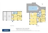 739m2 section, 5 beds (1 ensuite) + study 3 baths house with double garage and swimming pool, 2 bed 1 bath ground floor, 49 Weatherly Road, Torbay, Auckland