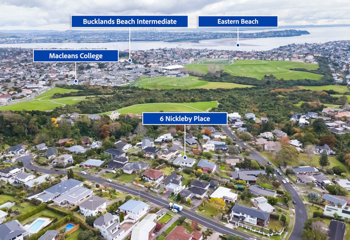 819m2 section, 0.7 km to Macleans College, Sea Views, 3 beds 2 baths house with garage, a lower-level rumpus room, 6 Nickleby Place, Mellons Bay, Auckland