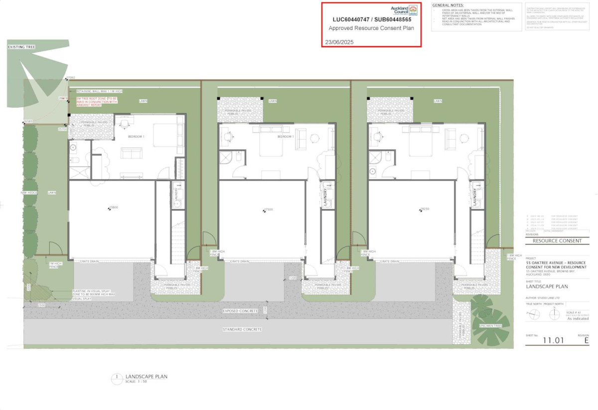 Rangitoto College zone, 3 beds 1 bath house on 650m2 section, with RC, EPA approved for 3 standalone 5 beds 4 baths double garage homes, 55 Oaktree Avenue, Browns Bay, Auckland