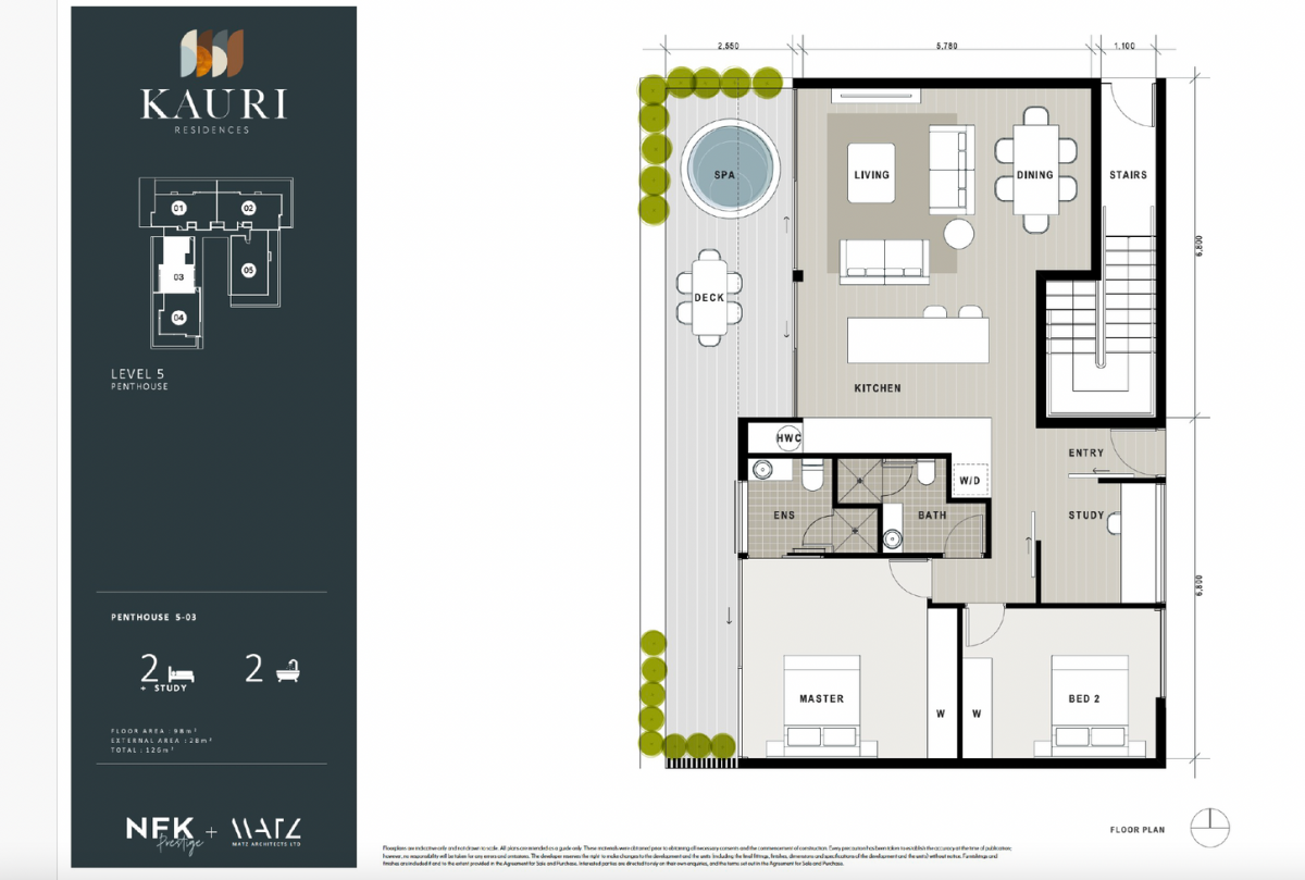 Stunning Beachside Penthouse, 2 beds (1 ensuite) 2 baths + study area 2 car parks apartment, 126 square meters floor area including the 28 square meters under-cover private patio. just a mere 300 meters from the pristine Browns Bay beach. 503/32 Anzac Road, Browns Bay, Auckland