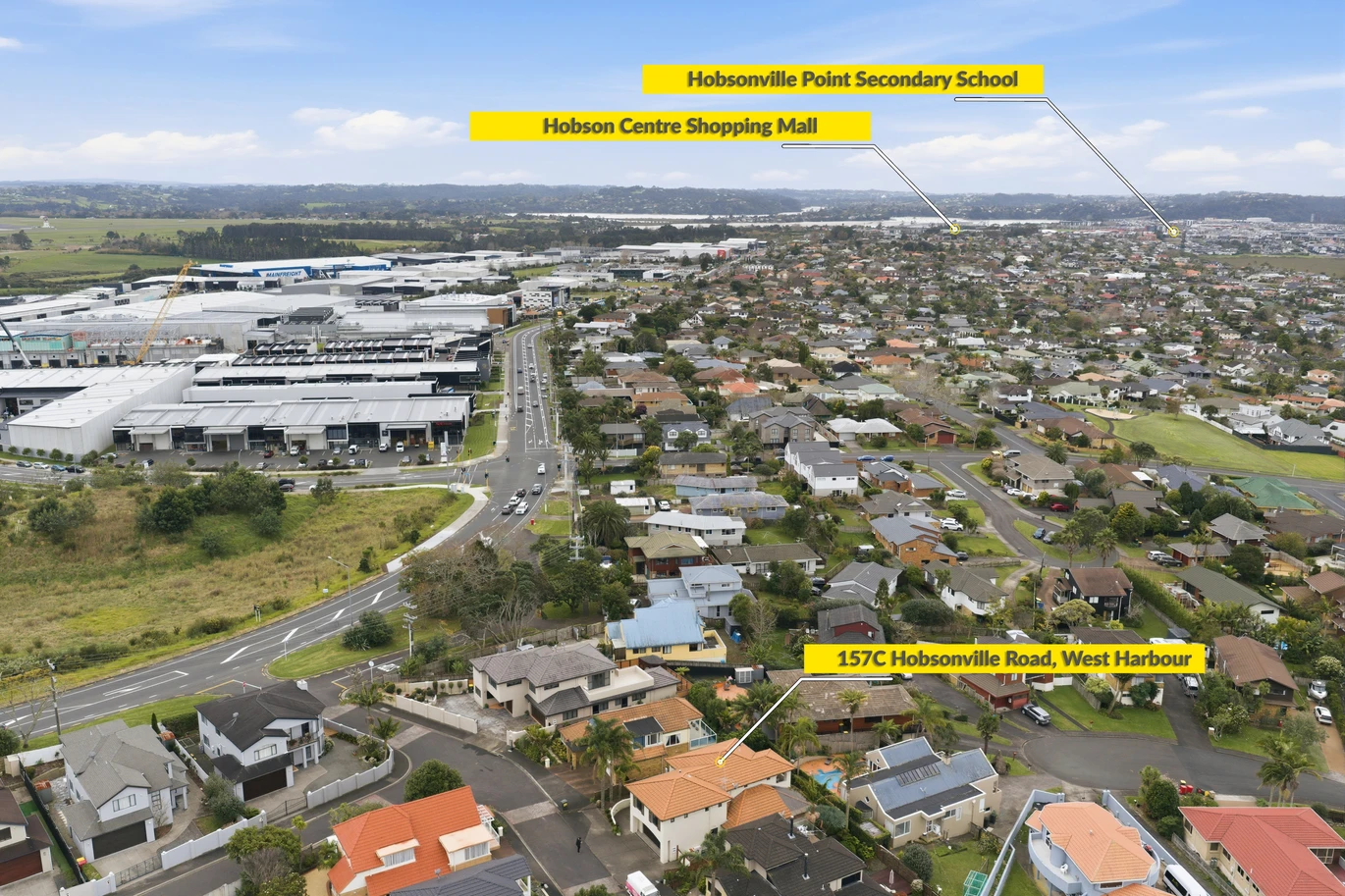 Built with a modern cavity system, 247m2 4 beds 2.5 baths house with double garage and a basement wine cellar, zoned for Marina View School, Hobsonville School, Hobsonville Point Secondary School, St Paul’s School, 157C Hobsonville Road West Harbour, Auckland