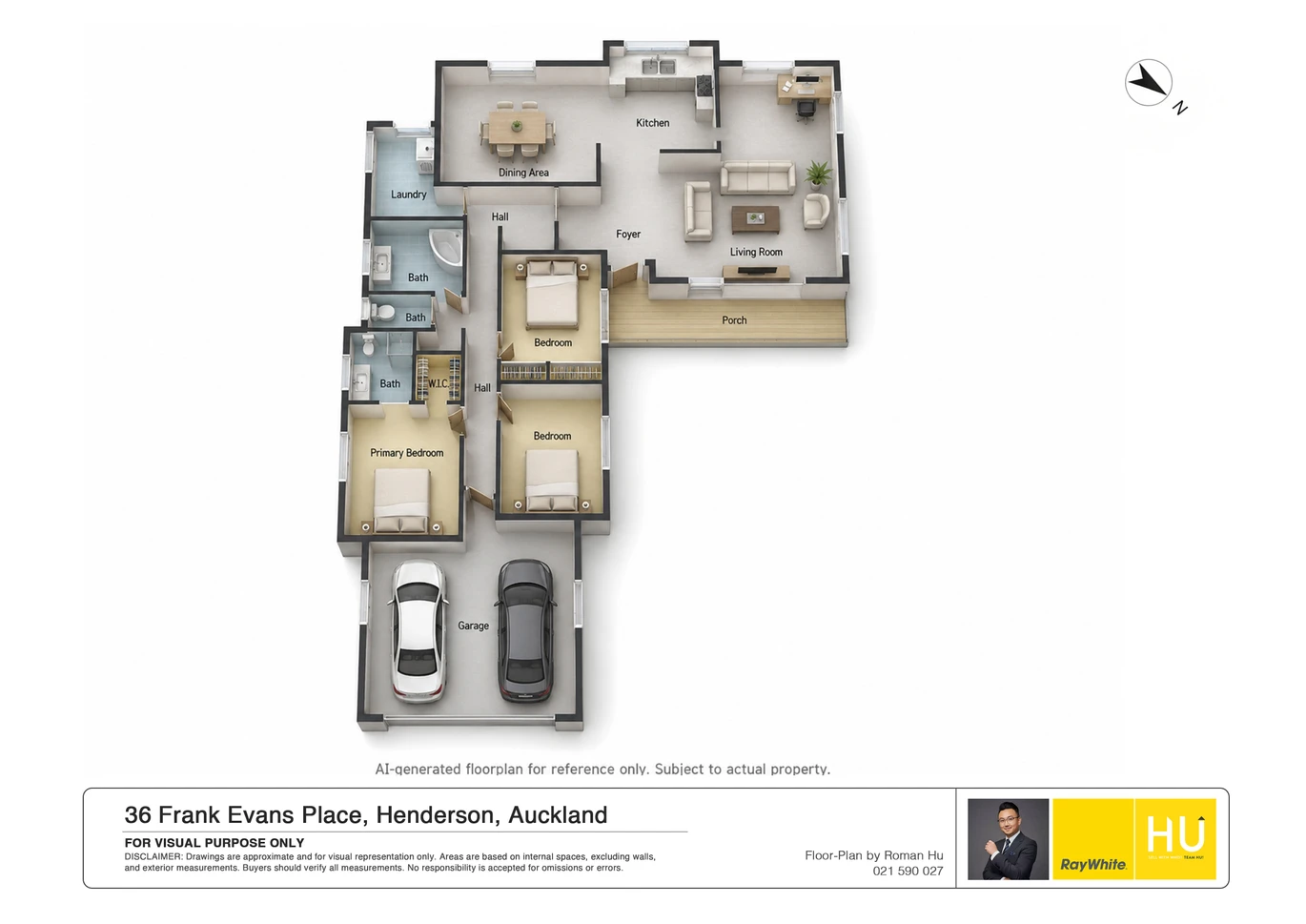 651m2 section, 200m2 Brick and tile 3 beds 2 baths house with double garage, 36 Frank Evans Place Henderson, Auckland
