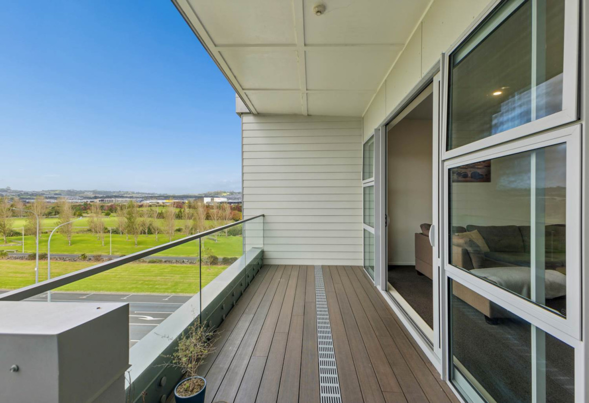 With three balconies in total, 2 beds 1 bath modern two-level apartment with 1 car park, next to Barry Curtis Park and the Fo Guang Shan Temple, 16/63 Kestev Drive, Flat Bush, Auckland