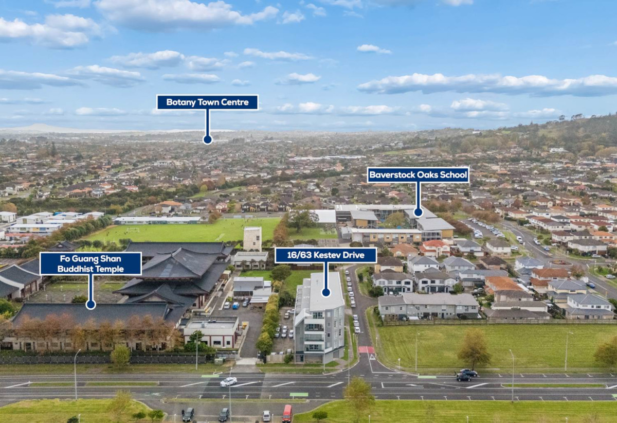 With three balconies in total, 2 beds 1 bath modern two-level apartment with 1 car park, next to Barry Curtis Park and the Fo Guang Shan Temple, 16/63 Kestev Drive, Flat Bush, Auckland