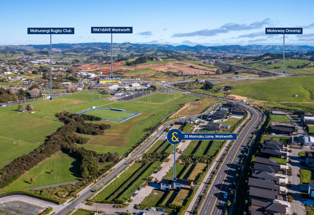 Striking three-level 4 beds (1 ensuite) 2.5 baths house with double garage, a spectacular top-floor retreat that’s made for entertaining. Throw open the doors to the elevated balcony overlooking the Warkworth Club, 35 Mamaku Lane, Warkworth, Auckland