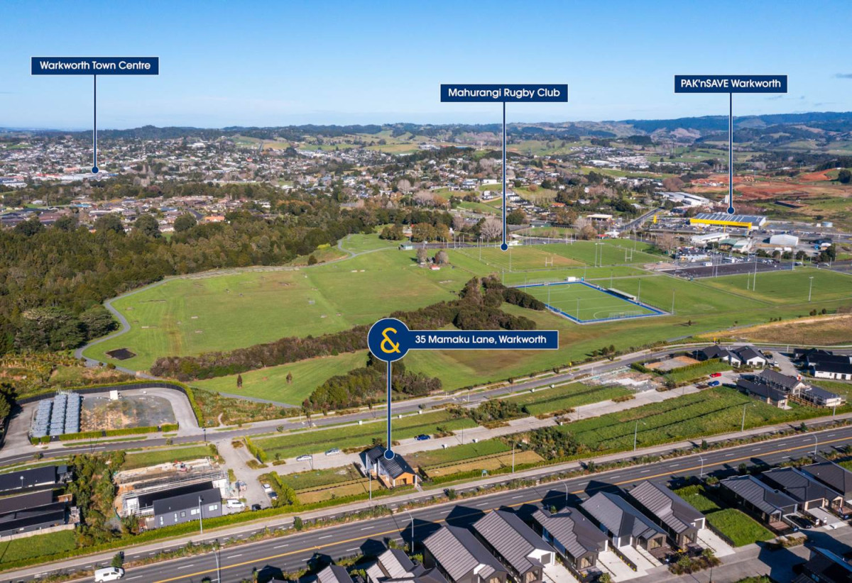 Striking three-level 4 beds (1 ensuite) 2.5 baths house with double garage, a spectacular top-floor retreat that’s made for entertaining. Throw open the doors to the elevated balcony overlooking the Warkworth Club, 35 Mamaku Lane, Warkworth, Auckland
