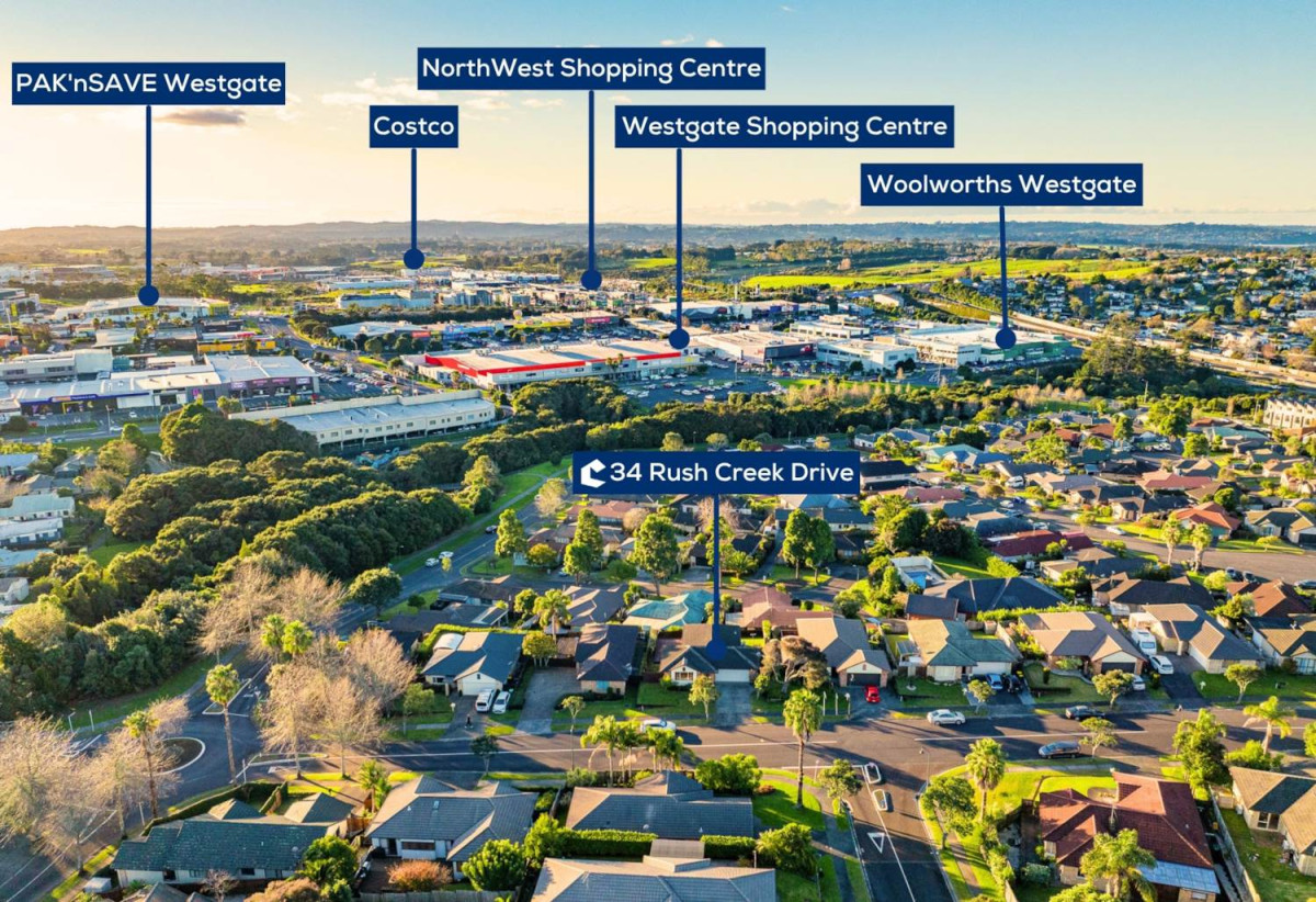 Massey High School zone, 450m2 section, Brick and tile 3 beds 2 baths house with double garage, 34 Rush Creek Drive, Westgate, Auckland