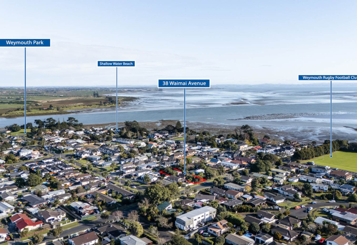825sqm Freehold with 16m Road Frontage, Brick and tile 3 beds 1 bath house with standalone double garage, 38 Waimai Road, Weymouth, Auckland