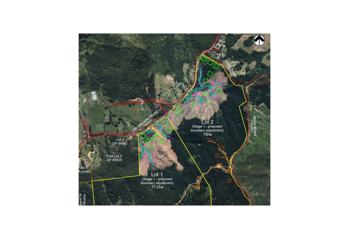 200 hectare (more or less) landholding on 6 separate titles Land Holding In Warkworth, Concept plan for 24 lots lifestyle blocks subdivision plan on the northern part of land (133.9047ha), Approx 70 hectares remains with 15 yrs radius pine & various excellent building sites, 1033-1149 Woodcocks Road, Warkworth, Auckland
