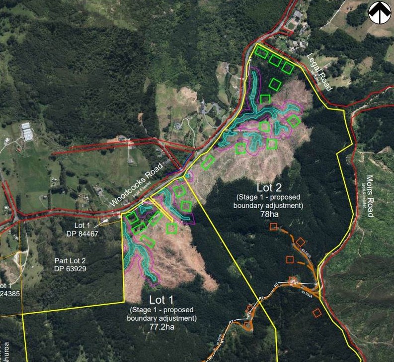 200 hectare (more or less) landholding on 6 separate titles Land Holding In Warkworth, Concept plan for 24 lots lifestyle blocks subdivision plan on the northern part of land (133.9047ha), Approx 70 hectares remains with 15 yrs radius pine & various excellent building sites, 1033-1149 Woodcocks Road, Warkworth, Auckland