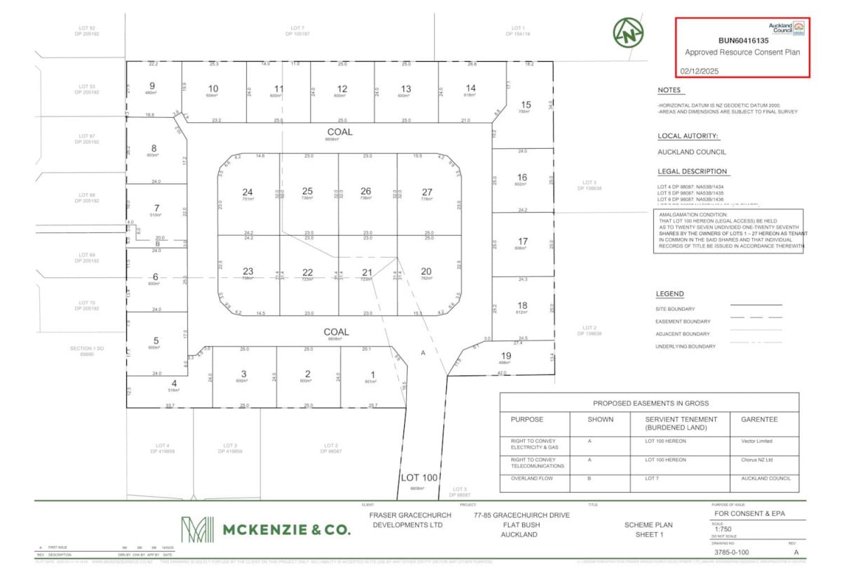 Botany Downs Secondary College zone, Large Freehold Sections in Prestigious Flat Bush, with generous land sizes ranging from 480sqm to 778sqm (mol). Lots 14-27/77-85 Gracechurch Drive, Flat Bush, Auckland