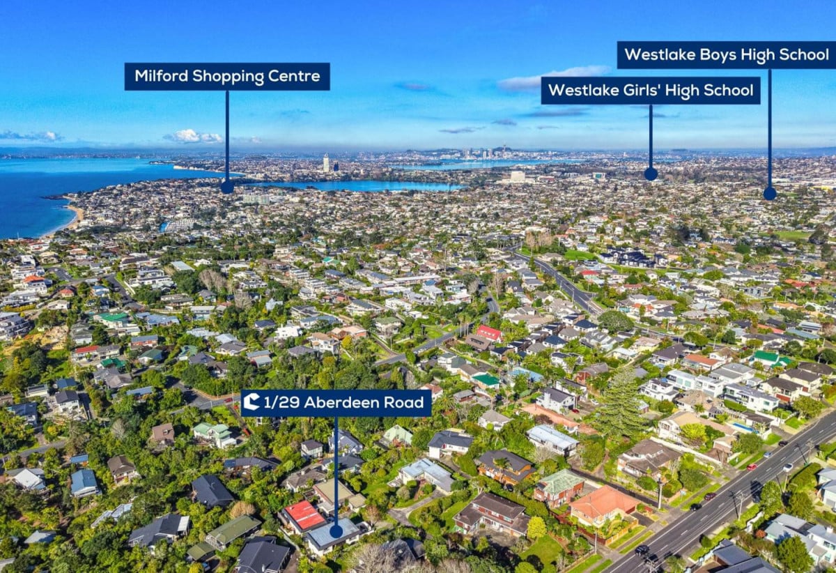 Double Westlake school zone & Rangitoto Views, Renovated 3 beds 1 bath home with a single garage, 1/29 Aberdeen Road, Castor Bay, Auckland
