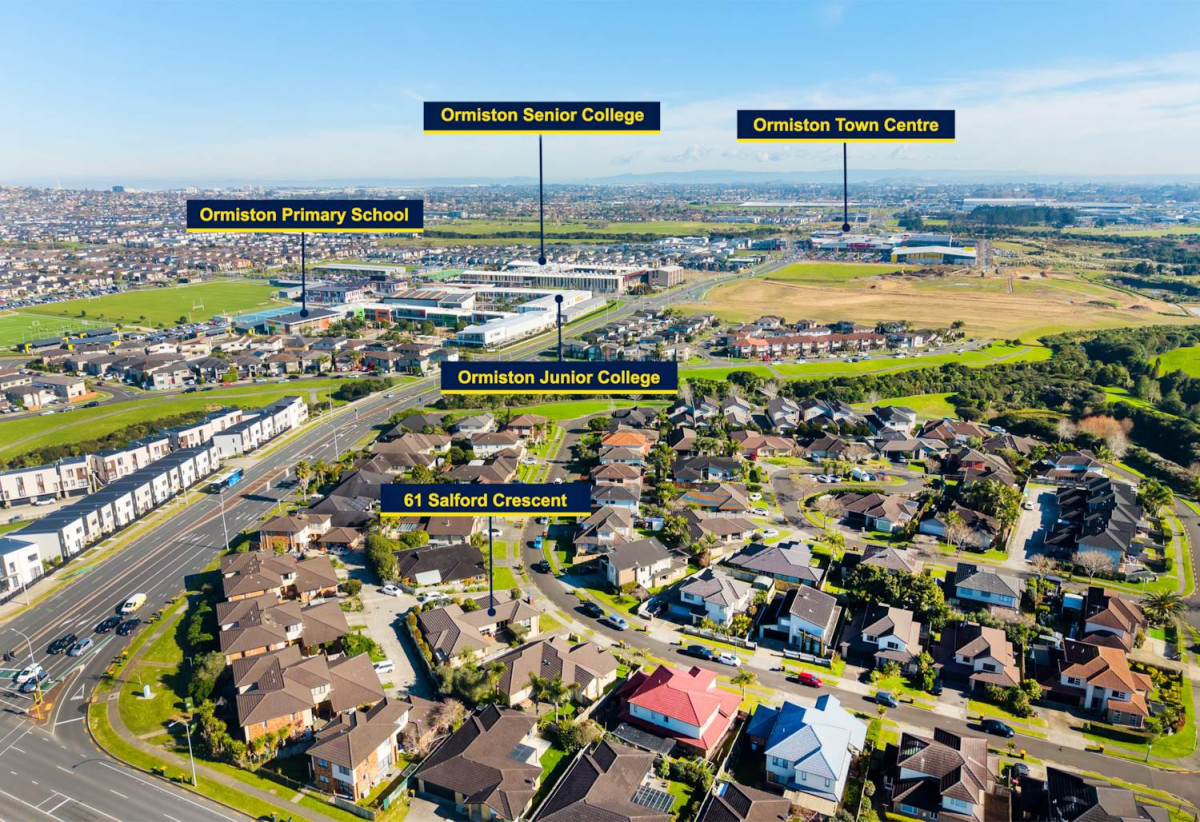 517m2 section, Brick and tile 5 beds 2 baths house with double garage, 0.4 km to Ormiston Junior College, 61 Salford Crescent, Flat Bush, Auckland