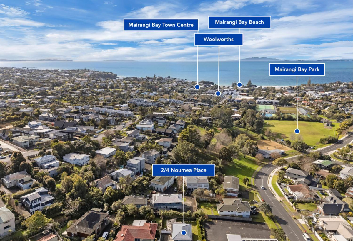 Rangitoto College zone, Brick and tile 2 beds + storage room or Flexi room (3.13 x 2.05M) 1 bath house with garage, 2/4 Noumea Place, Mairangi Bay, Auckland