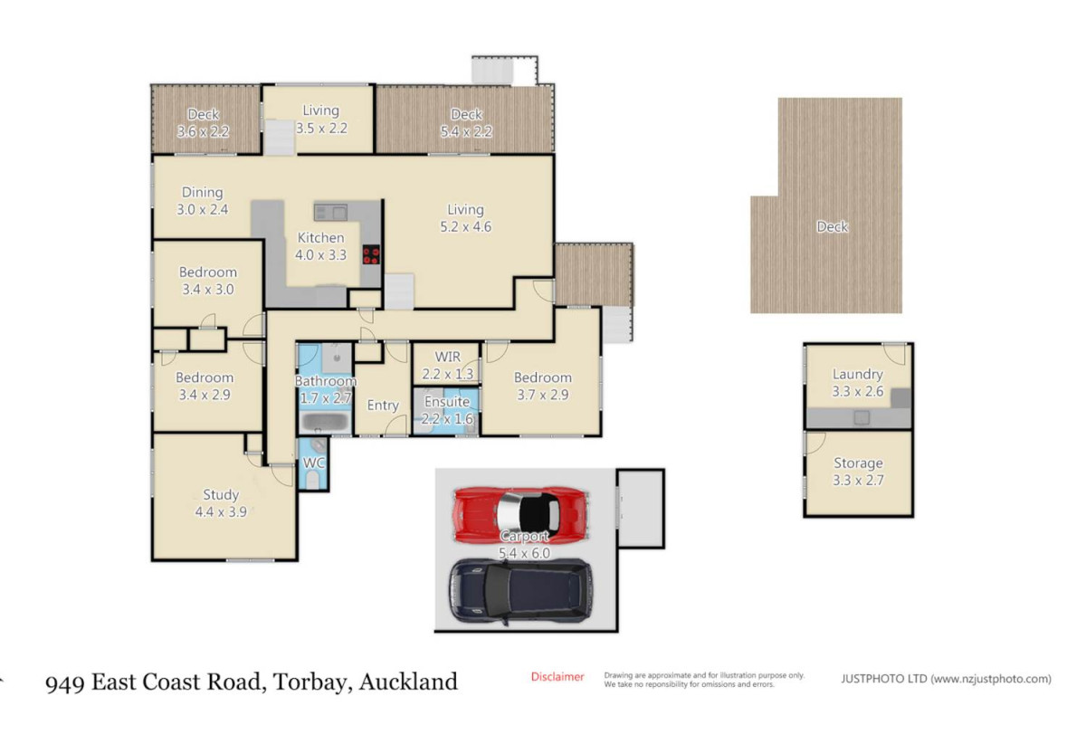 928m2 section, 3 beds + study 2 baths house with carport, 949 East Coast Road, Torbay, Auckland