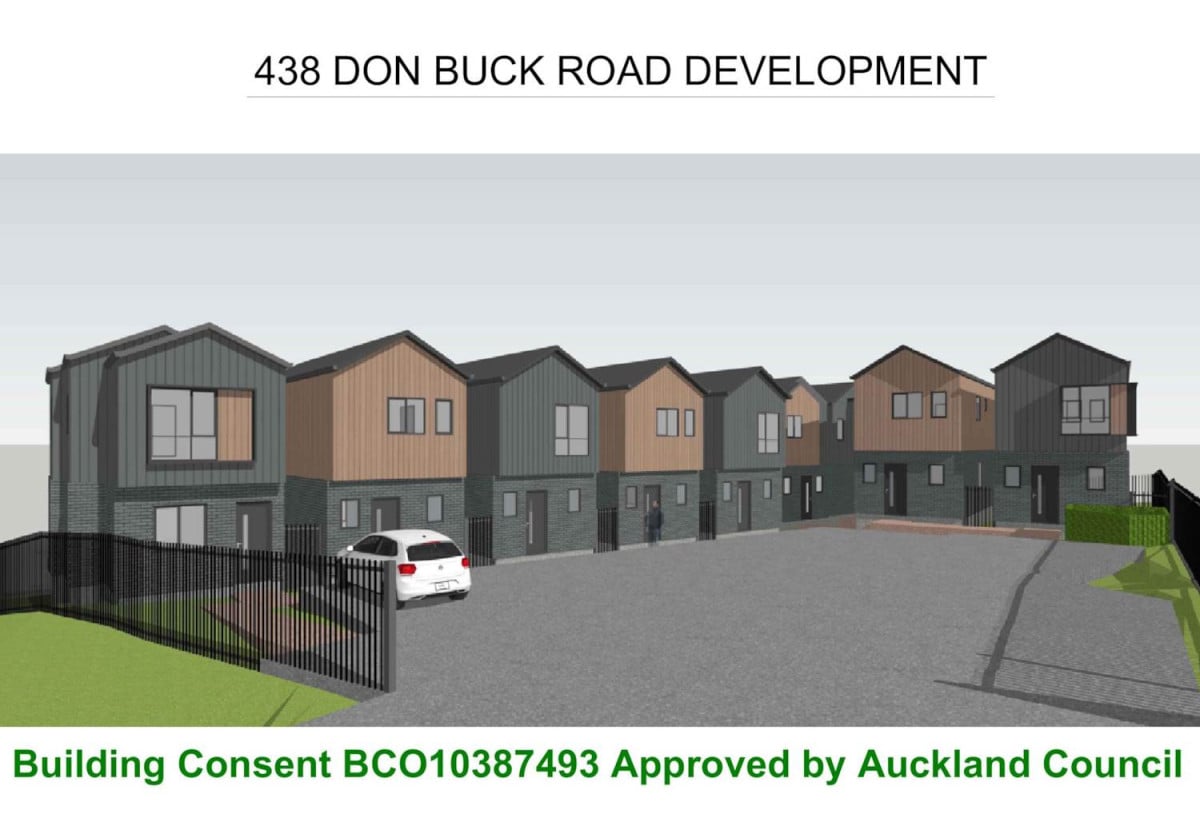 1389m2 section, Premium Development Opportunity with RC + BC + EPA for 9 townhouses (eight 2-bedroom + one 3-bedroom), each with its own parking. 3 beds 1 bath house, 438 Don Buck Road, Massey, Auckland