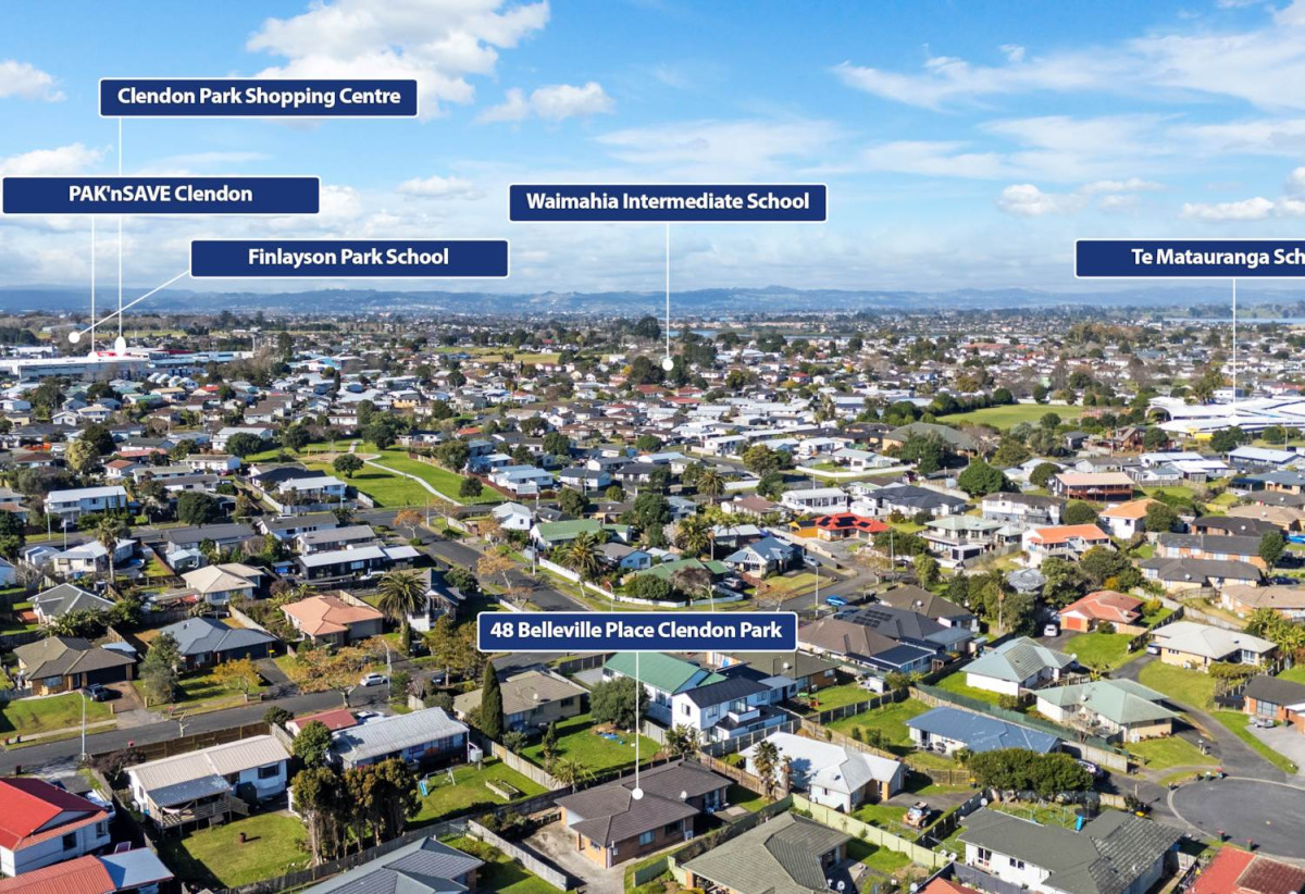 The Perfect First Home Near the Water, 520m2 section, Brick and tile 4 beds 2 baths house with double garage, 48 Bellville Drive, Clendon Park, Auckland
