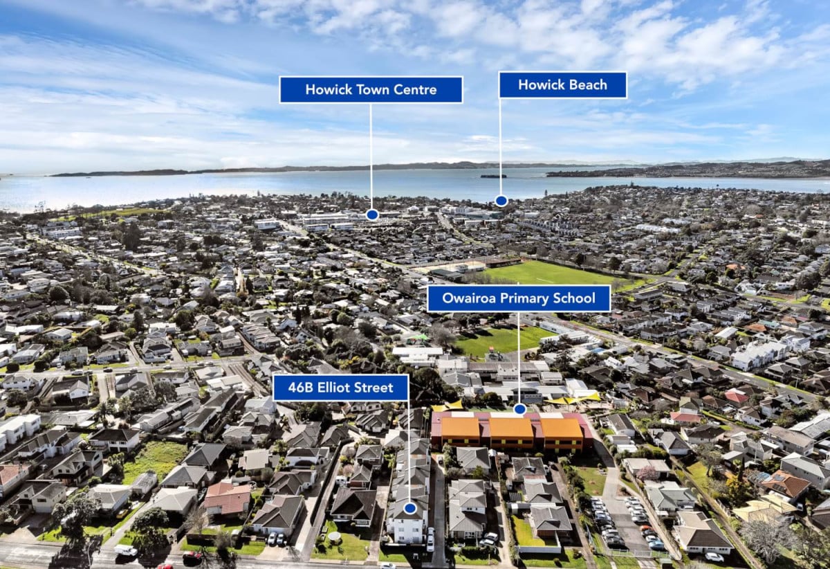 195m2 5 Beds (2 ensuites) 3.5 baths duplex home, Internal-access tandem garage with room for 2 vehicles, 46B Elliot Street, Howick, Auckland