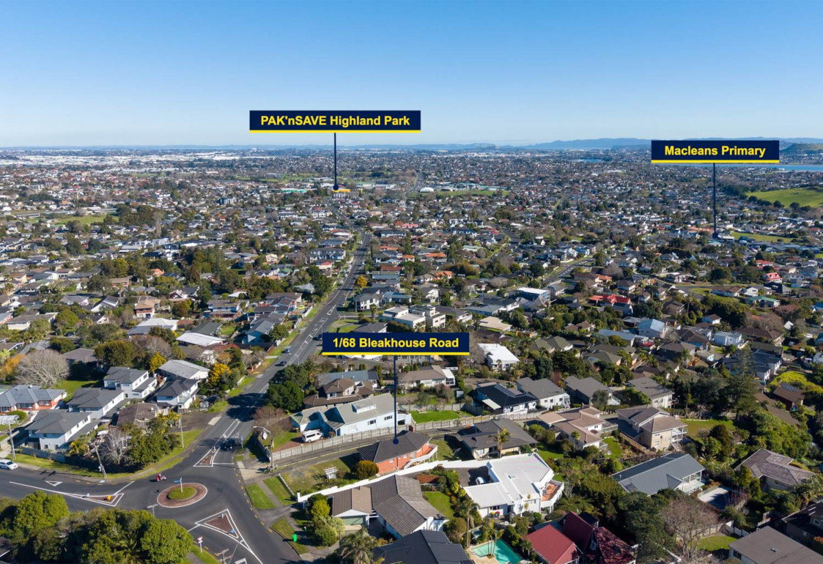 Half of 1130m2 section, Macleans College zone, Sea Views and Sky city views, Brick and tile 3 beds 2 baths house with garage, 1/68 Bleakhouse Road, Bucklands Beach, Auckland