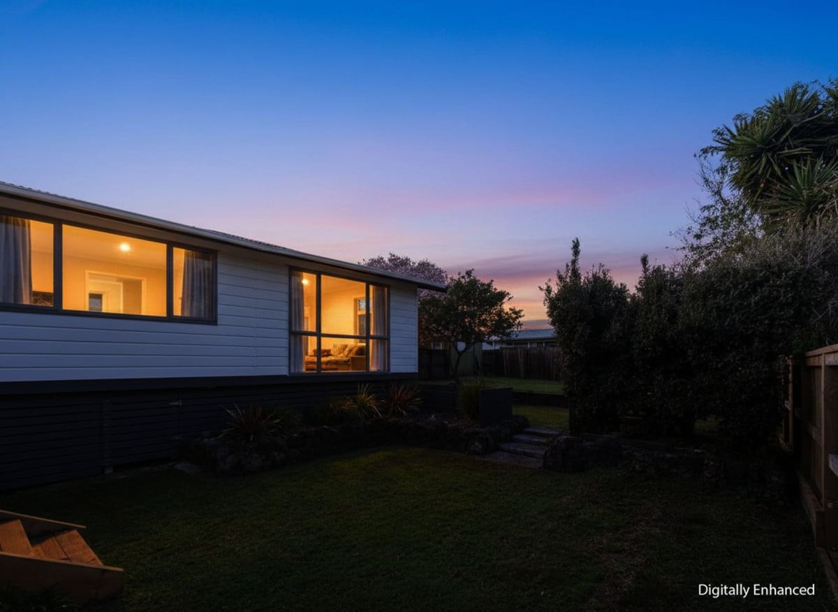 1088m2 section, 3 beds 1 bath house with carport, wooden walls and ceilings wrap around the interconnected lounge, dining area and kitchen. and Outside, the multi-level timber deck, 37A Youngs Road, Papakura, Auckland