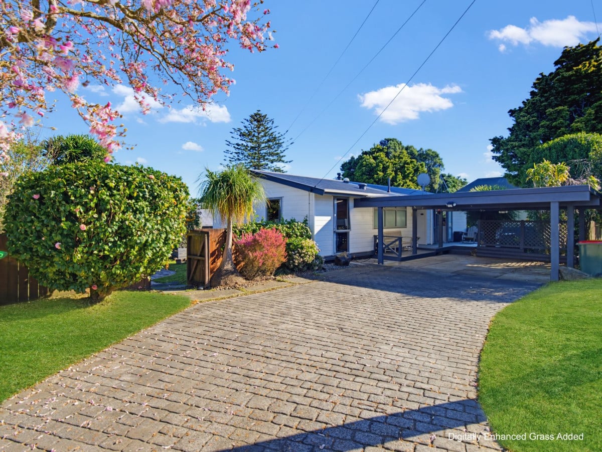 1088m2 section, 3 beds 1 bath house with carport, wooden walls and ceilings wrap around the interconnected lounge, dining area and kitchen. and Outside, the multi-level timber deck, 37A Youngs Road, Papakura, Auckland