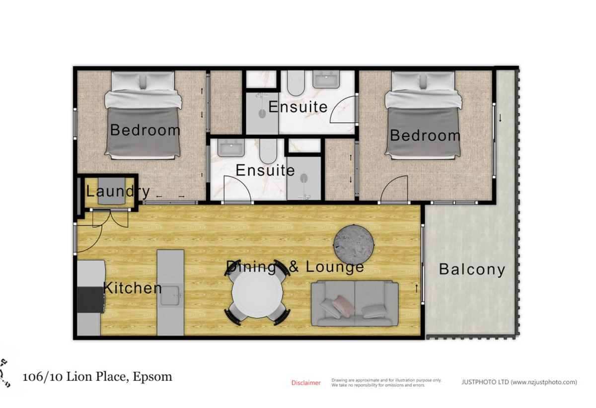 Double Grammar school zone (AGS & EGGS), 61m2 2 beds 2 baths apartment, 0.3 km to Auckland Grammar, Easy walks to Newmarket, 106/10 Lion Place, Epsom, Auckland