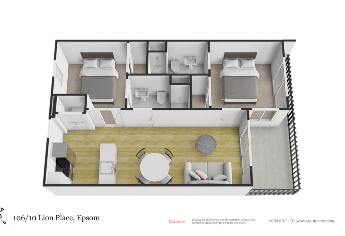 Double Grammar school zone (AGS & EGGS), 61m2 2 beds 2 baths apartment, 0.3 km to Auckland Grammar, Easy walks to Newmarket, 106/10 Lion Place, Epsom, Auckland