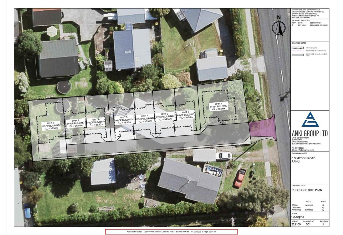 Ready to Build, 868m2 section, RC, BC and EPA Approved for 8 x three bedroomed homes of varying sizes, all with internal garages, the 3 beds house on the section is currently rented on a periodic tenancy, 3 Simpson Road, Ranui, Auckland