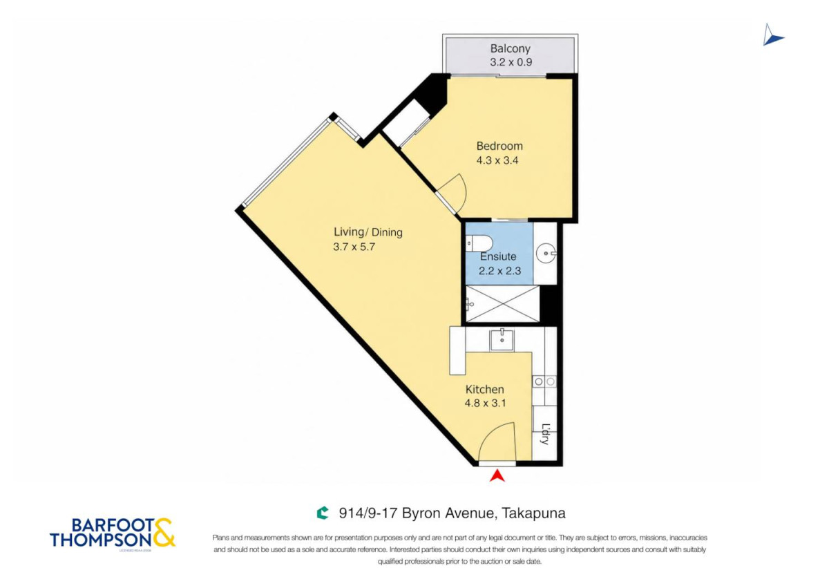 With views of Rangi & The City Skyline, 48m2 1 bed 1 bath apartment, zoned for Westlake Girls’ High School and Takapuna Grammar School, 914/9-17 Byron Avenue, Takapuna, Auckland