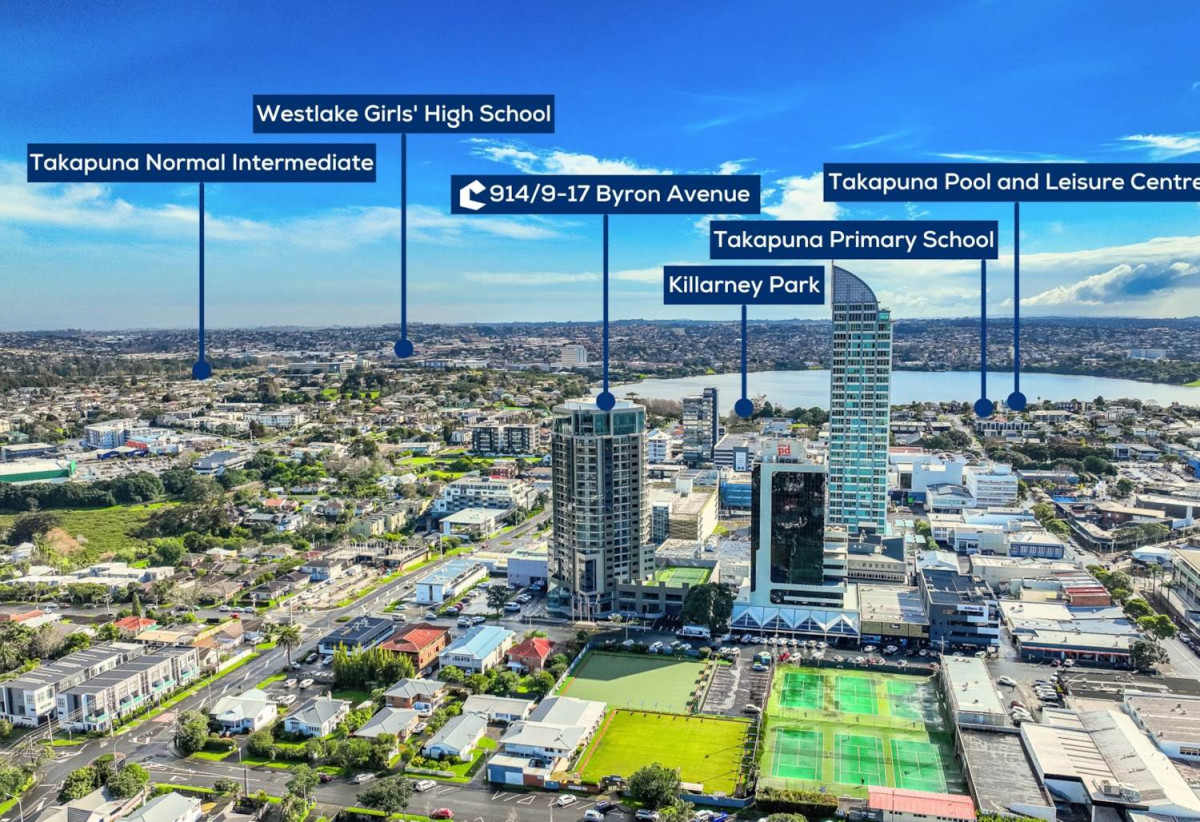 With views of Rangi & The City Skyline, 48m2 1 bed 1 bath apartment, zoned for Westlake Girls’ High School and Takapuna Grammar School, 914/9-17 Byron Avenue, Takapuna, Auckland