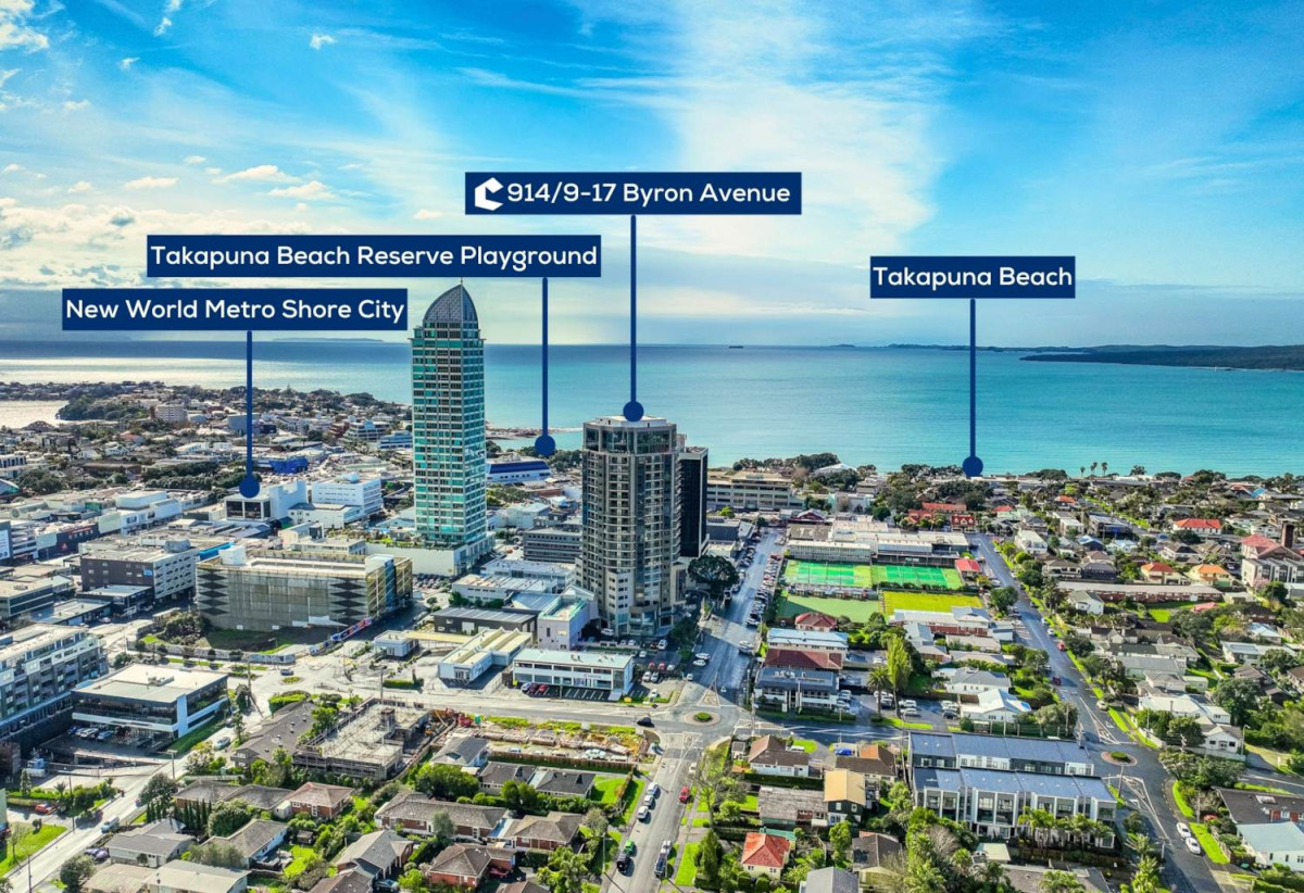 With views of Rangi & The City Skyline, 48m2 1 bed 1 bath apartment, zoned for Westlake Girls’ High School and Takapuna Grammar School, 914/9-17 Byron Avenue, Takapuna, Auckland