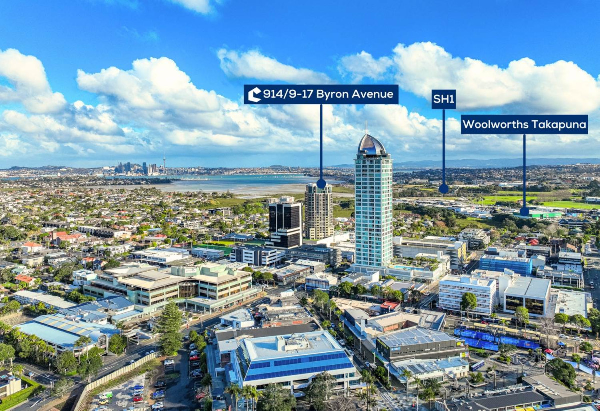 With views of Rangi & The City Skyline, 48m2 1 bed 1 bath apartment, zoned for Westlake Girls’ High School and Takapuna Grammar School, 914/9-17 Byron Avenue, Takapuna, Auckland