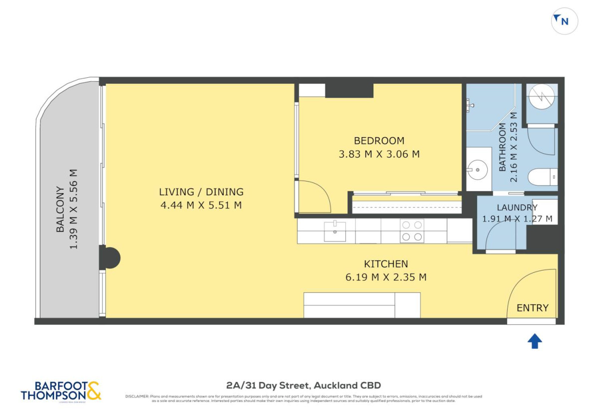 Must sell, Auckland Girls’ Grammar School zone, 61m2 Freehold 1 bed 1 bath apartment with car park, Access to the communal rooftop deck with panoramic harbour, Sky Tower, and city views, Current weekly rental income of $550/p.w, with a fixed term to 15 Feb 2027, 2A/31 Day Street, City Centre, Auckland