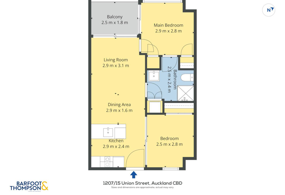 Auckland Girls’ Grammar School zone, 50m2 2 beds 1 bath apartment, 1207/15 Union Street, City Centre, Auckland