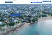 Just 160 metres from Waiake Beach, 1948m2 section, Built-in lift, 5 beds (5 ensuites) + office and wine room 6.5 baths house with 4 garage and the 18-metre cantilevered lap pool, 4 Sharon Road, Waiake, Auckland