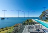 Just 160 metres from Waiake Beach, 1948m2 section, Built-in lift, 5 beds (5 ensuites) + office and wine room 6.5 baths house with 4 garage and the 18-metre cantilevered lap pool, 4 Sharon Road, Waiake, Auckland