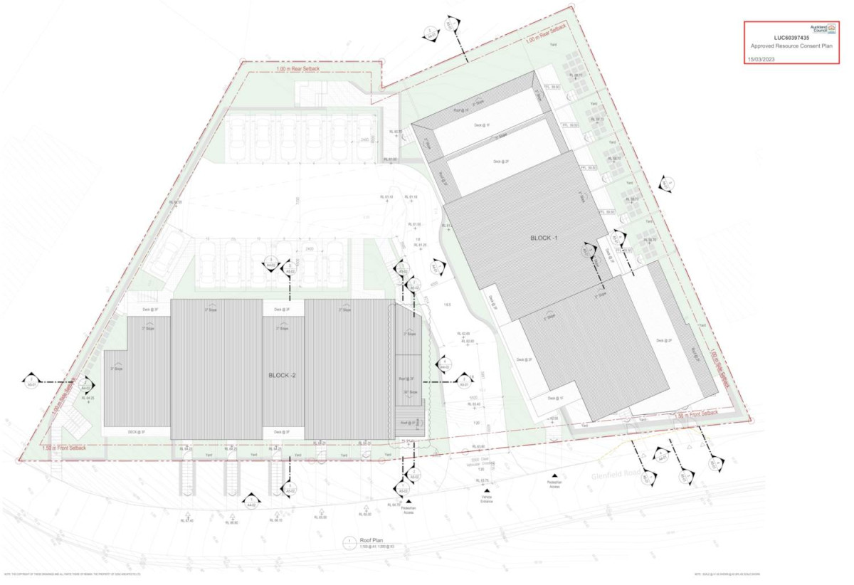 1914m2 section with RC, BC, EPA approved for mix units (28 x Studios, 1 x 1-bedroom, 1 study, 1 bathroom, 1 x 2-bedroom, 1 bathroom, 9 x 2-bedroom, 1 study, 1 bathroom, 1 WC, 1 x 3-bedroom, 1 bathroom, 1 WC, 1 x 4-bedroom, 3 bathrooms), The site comprises four cross-lease properties — 1/396, 2/396, 1/404 and 2/404 Glenfield Road — available for purchase as a package. The four existing dwellings currently generate rental income, 396 & 404 Glenfield Road, Glenfield, Auckland